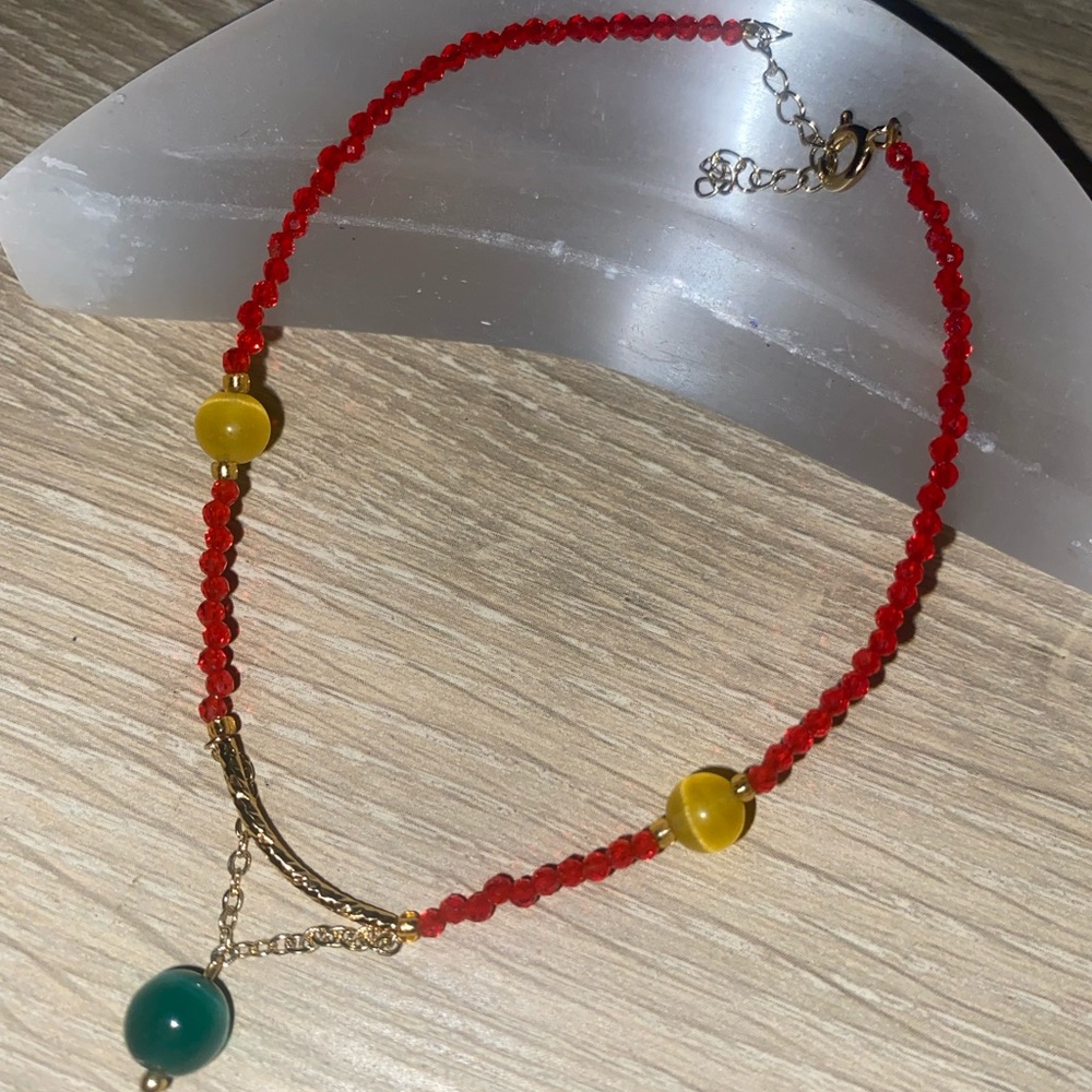 Red Spinel & Jade anklet